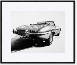 Jaguar Type E cabriolet en aquarelle 